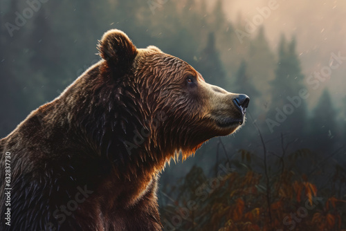 Solitary Grizzly: A Profile Portrait in Morning Haze