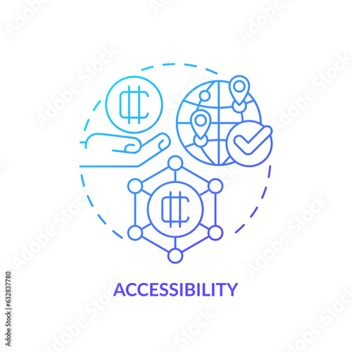 2D accessibility gradient thin line icon concept, isolated vector, illustration representing digital currency.