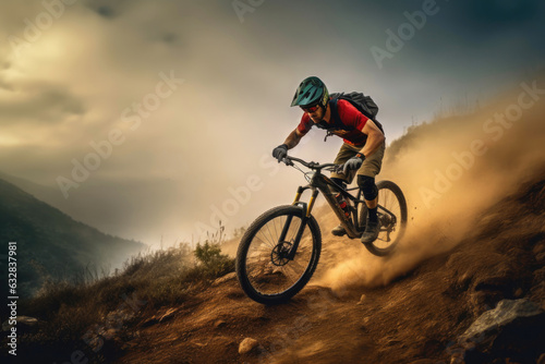 High-Speed Mountain Biking: Quick Descent on Dirt Tracks © AIproduction