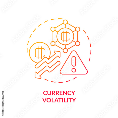 2D currency volatility gradient thin line icon concept, isolated vector, illustration representing digital currency.