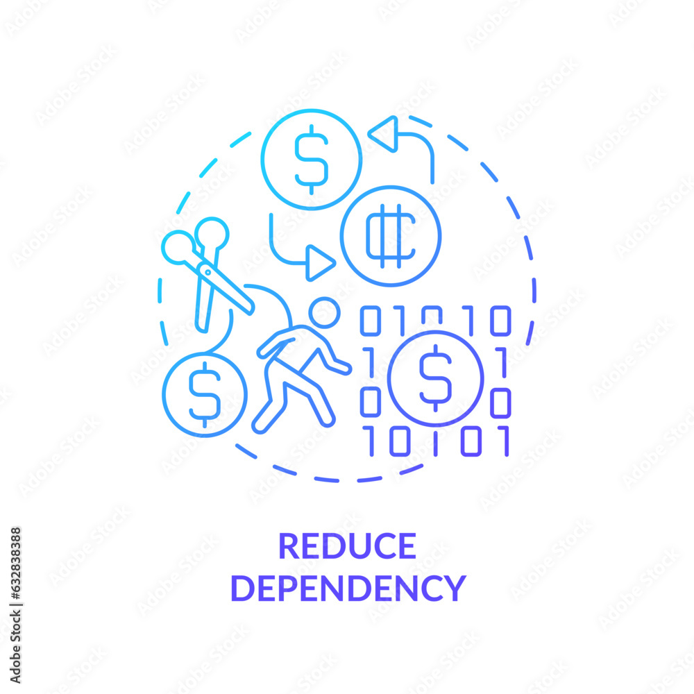 2D reduce dependency gradient thin line icon concept, isolated vector, illustration representing digital currency. 2D reduce dependency gradient thin line icon concept, isolated vector, illustration representing digital currency.
