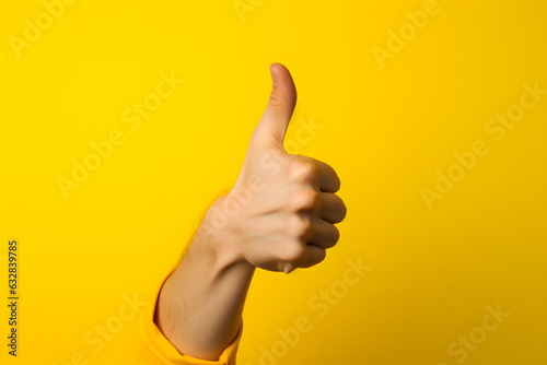 thumb up, hand, finger, like, realistic thumb up, hand language, good job, real hand, thumb up in yellow background
