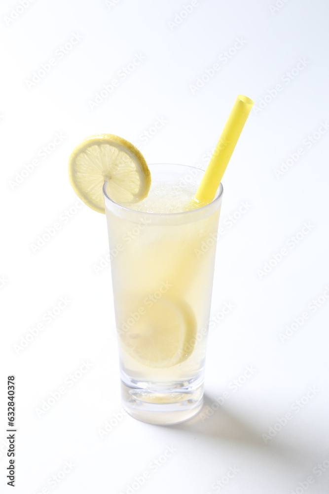 ice cold chilled fresh sour lemon lime fruit honey drink in glass and yellow straw beverage halal food vegan menu in white background for cafe ice cold chilled fresh sour lemon lime fruit honey drink in glass and yellow straw beverage halal food vegan menu in white background for cafe