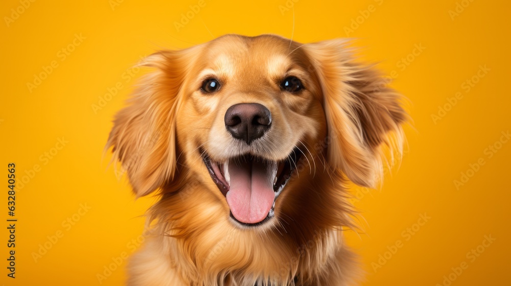 Photo of a dog with a joyful expression and its mouth wide open created with Generative AI technology
