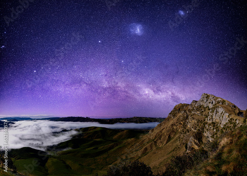 Stars in the night sky over Te Mata Peak, New Zealand	