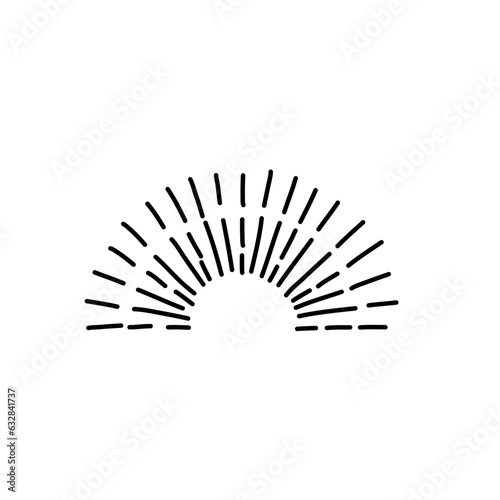 black doodle sun rays  a set of vintage hand-drawn design elements  halves of the rising sun  explosion  fireworks  vector illustration