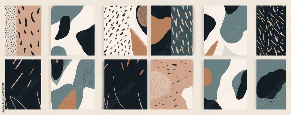 Modern minimalist abstract pattern set. Creative collage contemporary seamless patterns. Fashionable template for design. Bohemian style, Generative AI