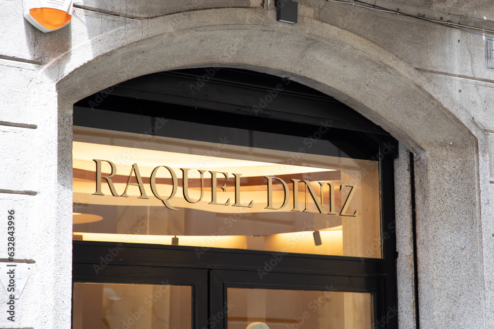 raquel diniz sign logo and brand text facade clothing store chain ...