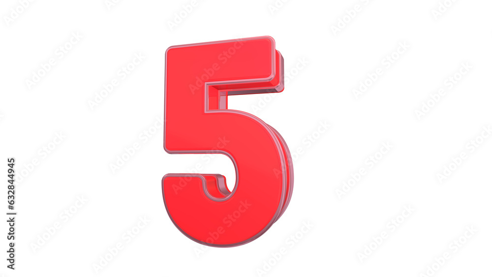 Fototapeta premium Creative clean Red glossy 3d number 5