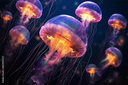 jellyfishs Under Water Photography sea background. hyper.