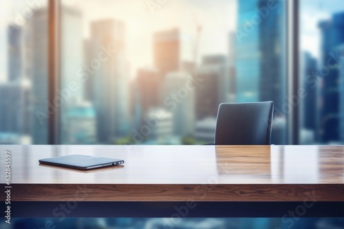 Top desk with blur office background