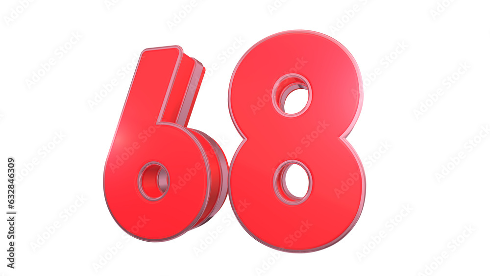 Creative clean Red glossy 3d number 68
