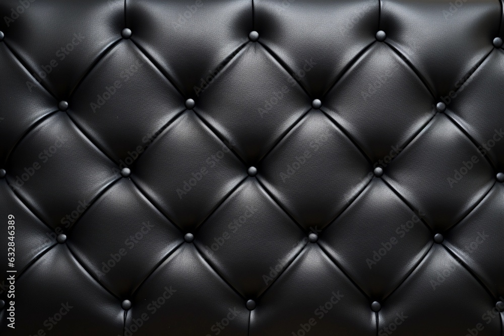 Padded black leather upholster pattern. Quilted leather texture with buttons Padded black leather upholster pattern. Quilted leather texture with buttons