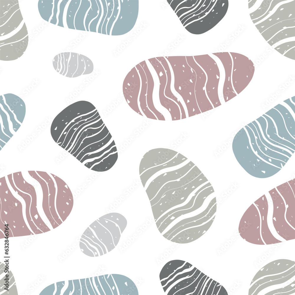 pebbly stones of various shapes and colors seamless vector background.