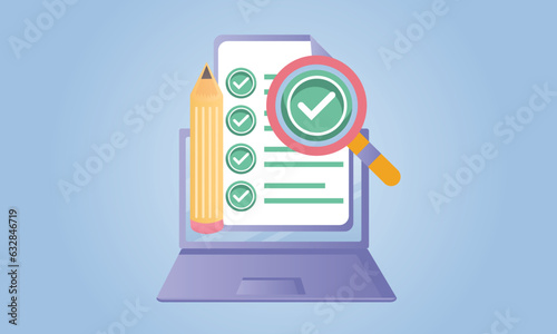Businessman studying rules list reading advice doing checklist vector illustration for company order restriction law regulatory concept.on blue background.Vector Design Illustration.
