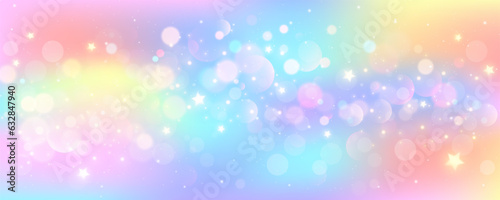 Stampa su tela Rainbow unicorn pastel background with glitter stars