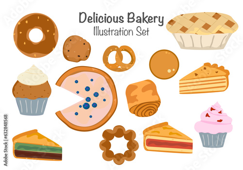Sweet bakery bread Fresh bread and pastries. Delicious. Vector illustration isolated on a white background.