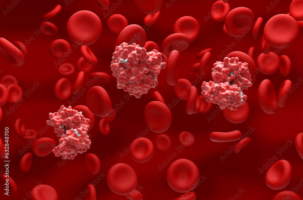 Oxyhaemoglobin and haemoglobin cells in the blood flow – isometric view ...