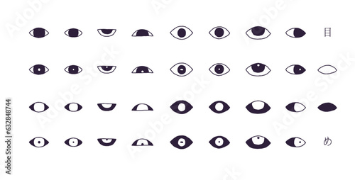 手描きの不気味な目の装飾イラストセット　視線　監視　ホラー　黒白目