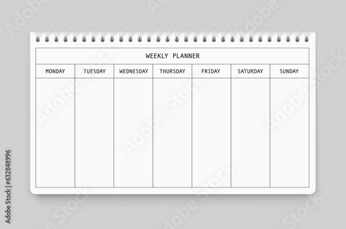 Weekly planner. First day - Monday. Vector illustration. Can be use for template your design, presentation, promo, ad. EPS10.