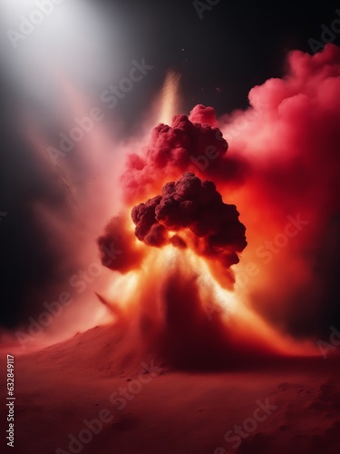 a red lipstick with powerful explosion of red dust