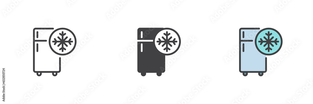 Fridge and snowflake different style icon set Fridge and snowflake different style icon set