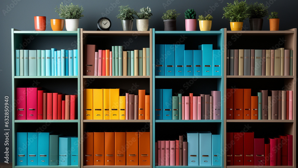 Colorful bookshelves in the library. Colorful bookshelves in the library.