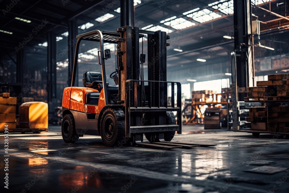 Forklift in a warehouse. Working in a warehouse.