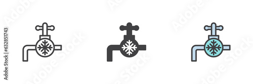 Cold water tap different style icon set