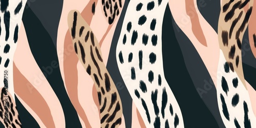 Modern striped leopard skin seamless pattern. Hand drawn trendy abstract print. Creative collage seamless pattern, Generative AI