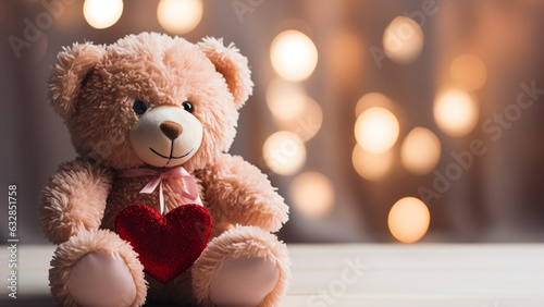 Valentine’s Day. Big Teddy bear holding a red heart. © Tech Hendra
