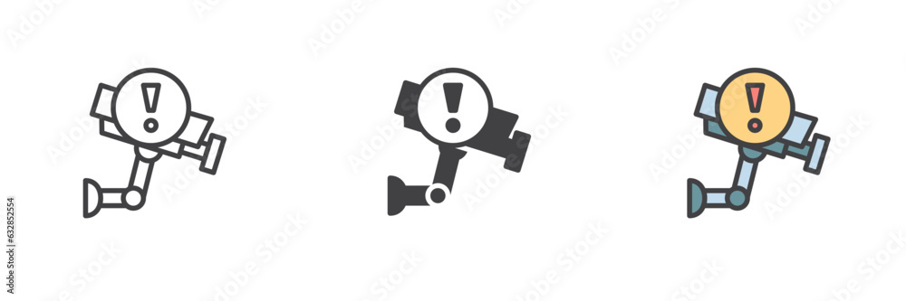 Surveillance camera alert different style icon set Surveillance camera alert different style icon set