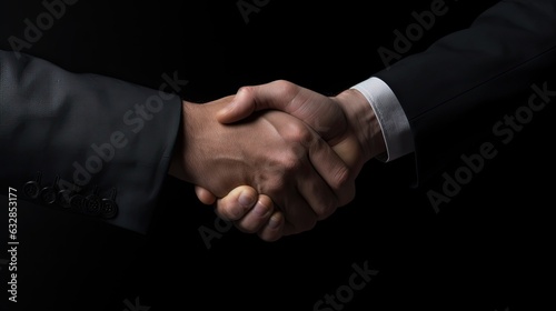 A handshake between two businessmen on black bacgkround