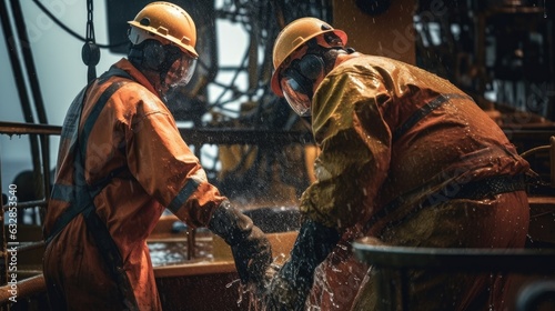 A close-up of workers wearing protective gear photo