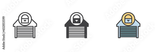 Car garage lock different style icon set