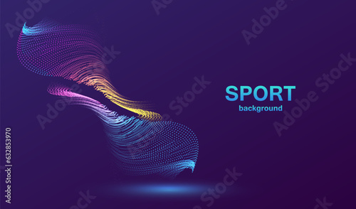 Sport concept. Explosion twister particles glowing abstract background. Neon dots splash waves design. Modern cyber light big data science vector.	

