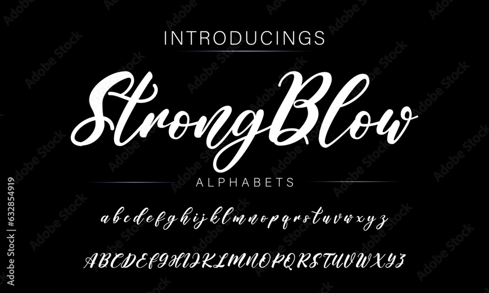 Strongbow Lettering Strong Blow Hand drawn vector alphabet. Modern monoline signature ...