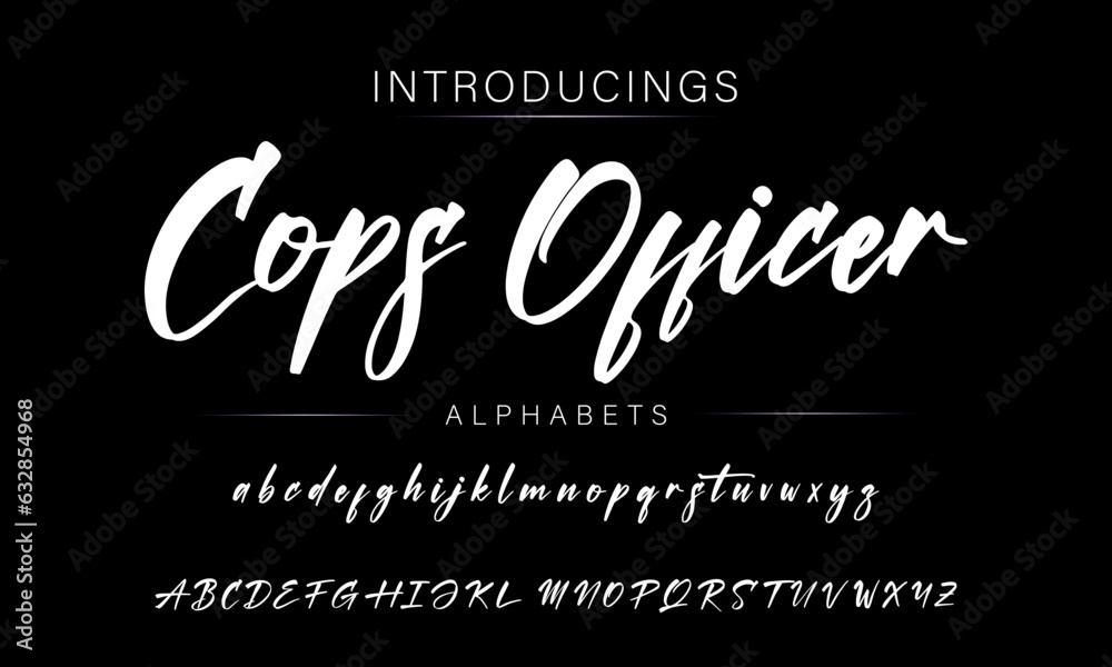Cops Office Hand drawn vector alphabet. Modern monoline signature