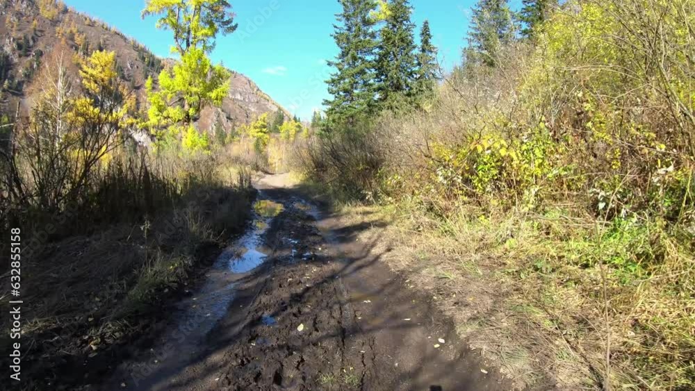 Video of driving along muddy mountain road along Altai river Kumir in Autumn. Video of driving along muddy mountain road along Altai river Kumir in Autumn.
