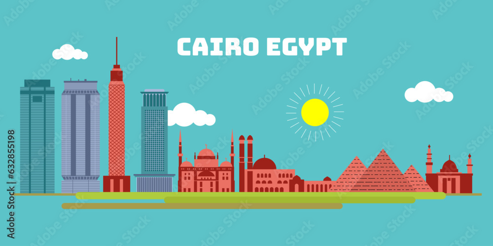 Cairo egypt cityscape skyline sketch illustration vector. Famous popular city in the world in colorful style.