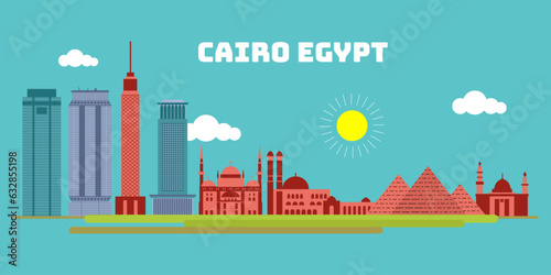 Cairo egypt cityscape skyline sketch illustration vector. Famous popular city in the world in colorful style.