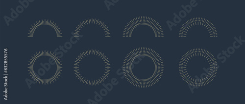 Vintage sunburst icons set. Sun rays. Radial sunset beams. Fireworks. Vector illustration.