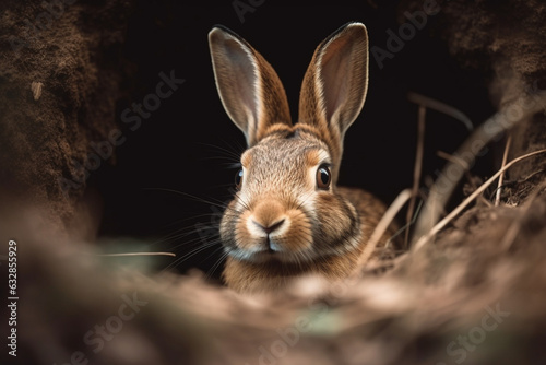 Curious Bunny Peeking Out of a Hole  Rabbit  bokeh 