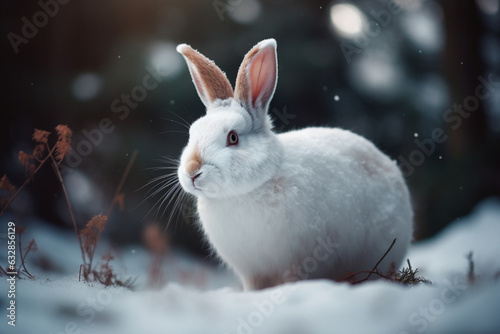 White Rabbit in a Snowy Wonderland, Rabbit, bokeh 