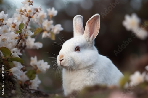 White Rabbit Among Spring Blossoms, Rabbit, bokeh 