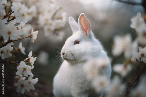 White Rabbit Among Spring Blossoms, Rabbit, bokeh 