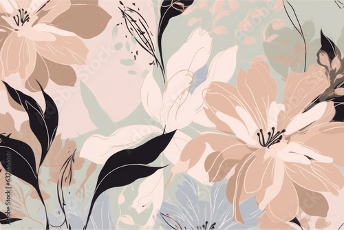 Beautiful contemporary floral seamless pattern. Fashionable template for design. Soft feminine palette, Generative AI