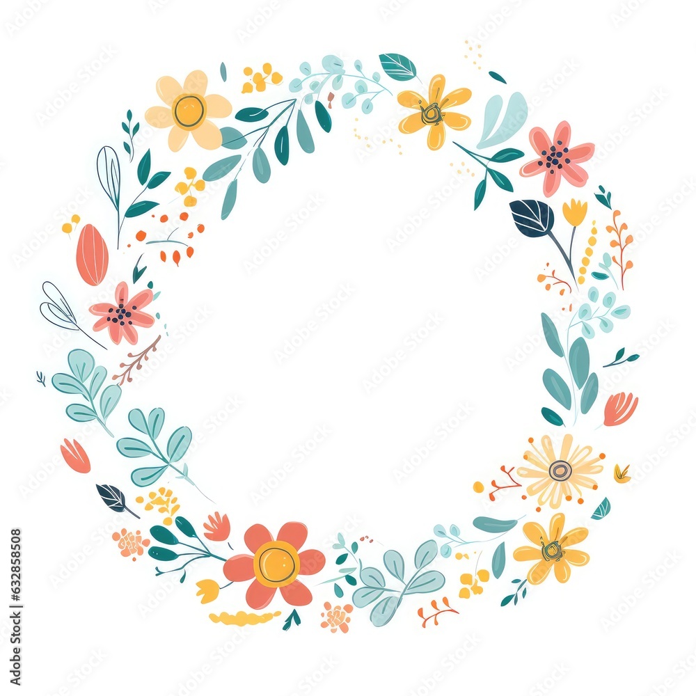 Beautiful Floral Frame design in circle, AI generated Image