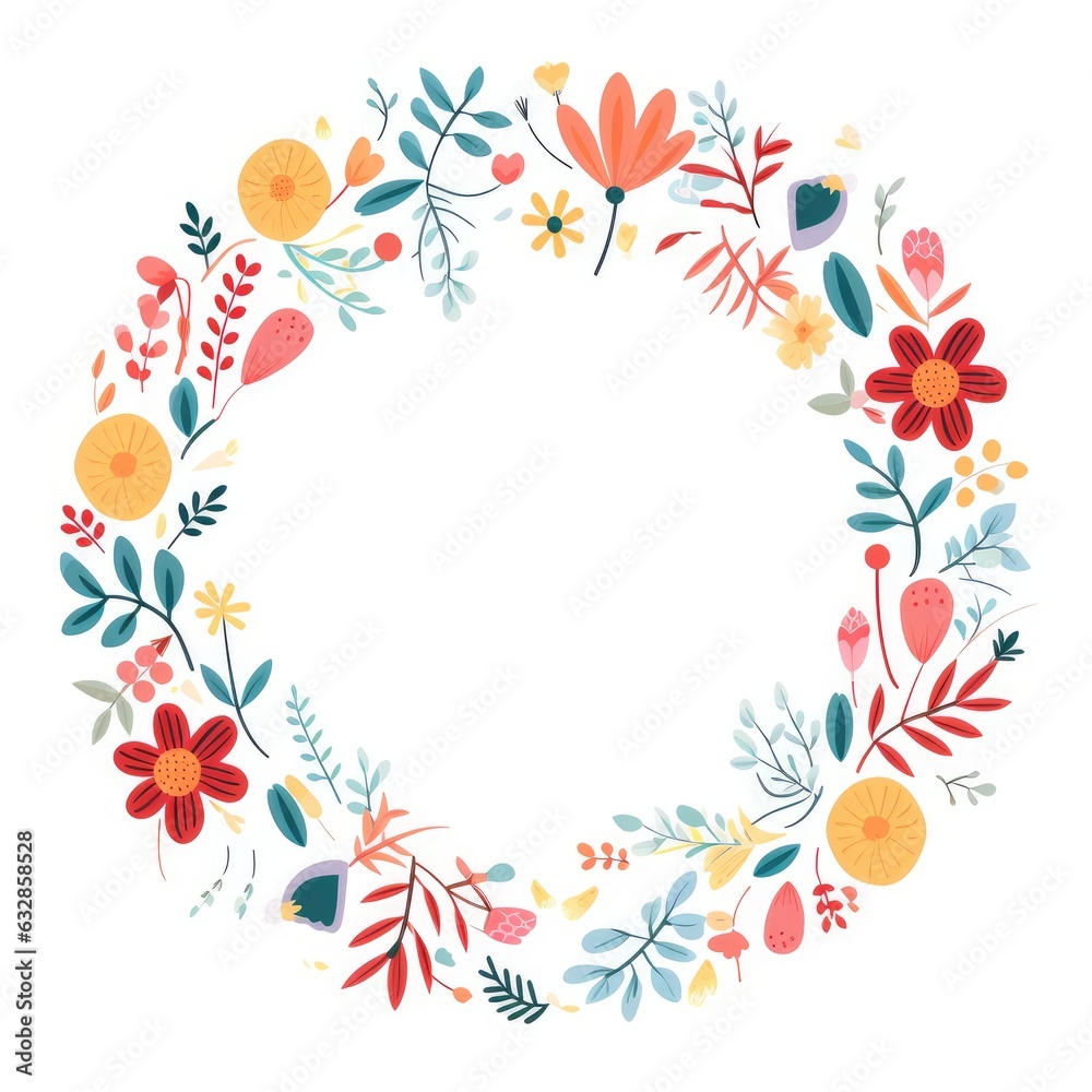 Beautiful Floral Frame design in circle, AI generated Image