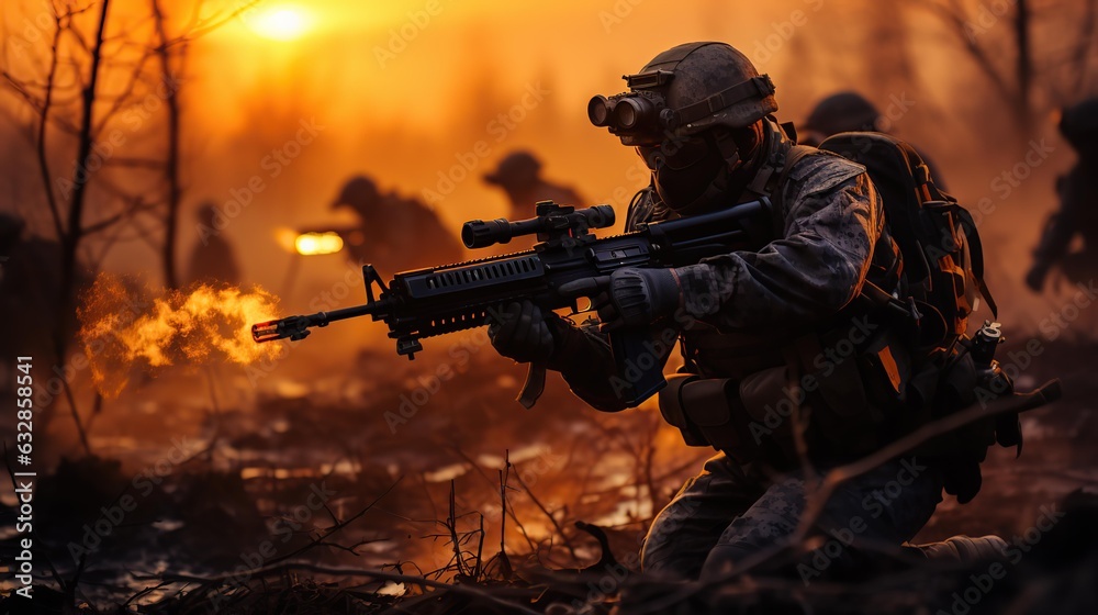 Heavily Armed Soldiers Holding Rifles In War Heavily Armed Soldiers Holding Rifles In War